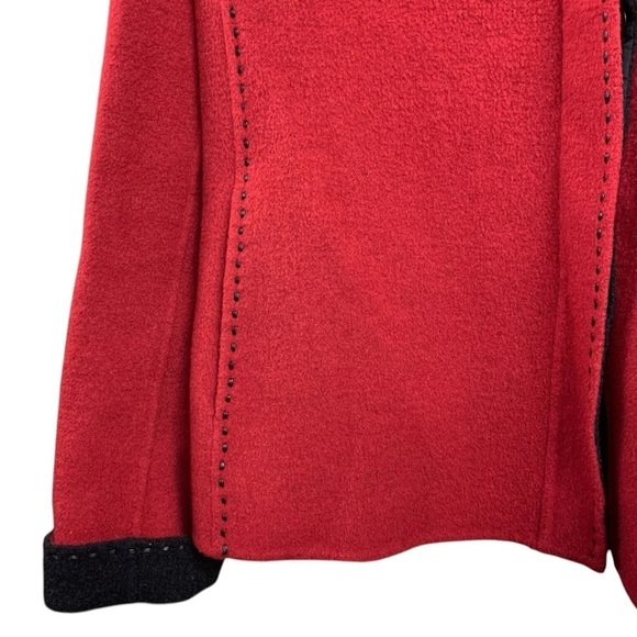 Lafayette 148 Wool Embroidered Stitch Trim Buttoned Jacket Red Black Size 6 - Picture 5 of 7